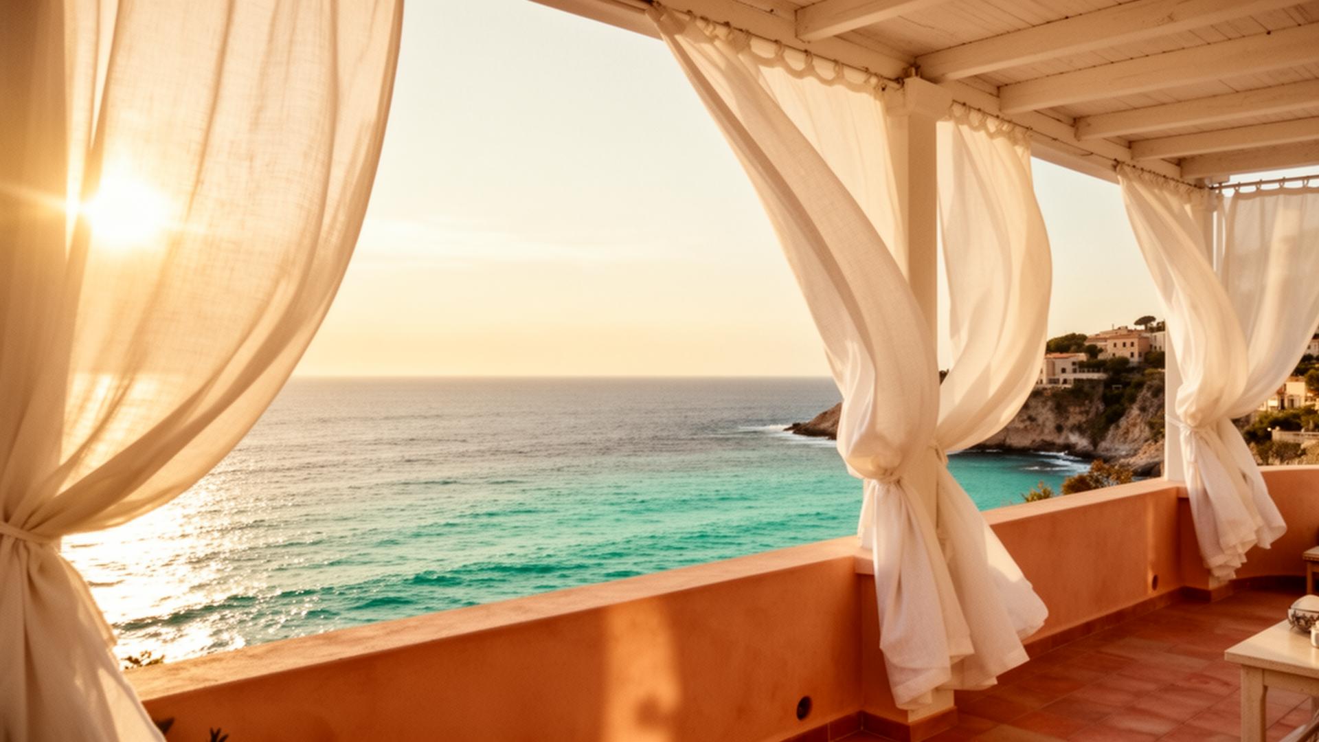 Sun-drenched Mediterranean terrace at golden hour